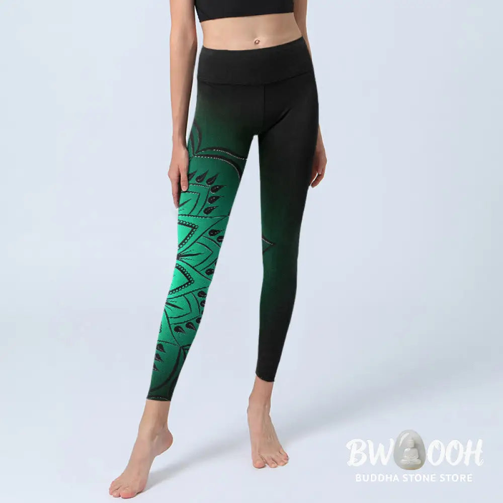 Buddha Stones Dark-Colored Mandala Pattern Gym Leggings Women&