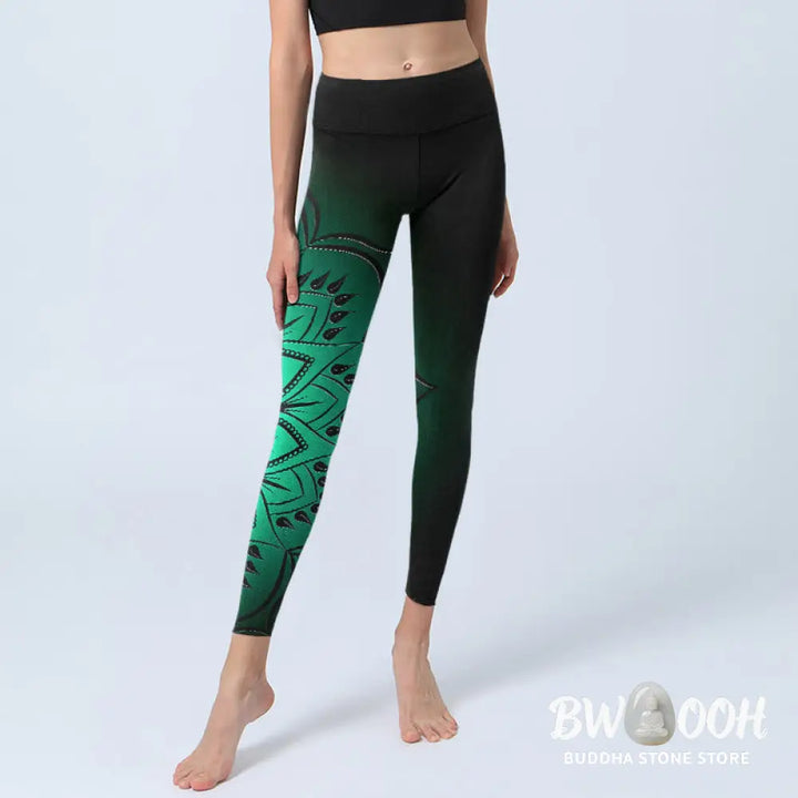 Buddha Stones Dark-Colored Mandala Pattern Gym Leggings Women&