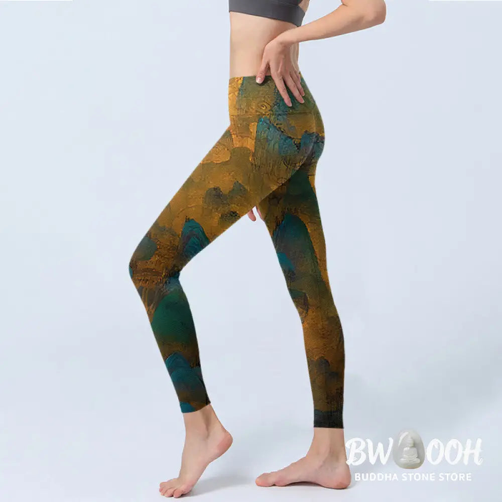 BWOOOH printed yoga leggings - Dark Goldenrod Mountain Print Fitness Le