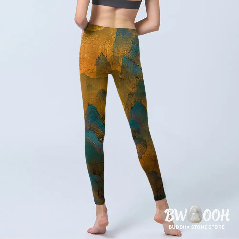 BWOOOH printed yoga leggings - Dark Goldenrod Mountain Print Fitness Le