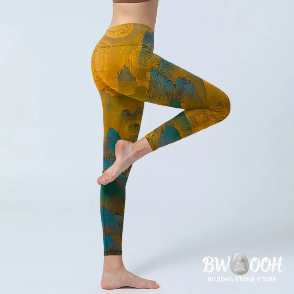 BWOOOH printed yoga leggings - Dark Goldenrod Mountain Print Fitness Le