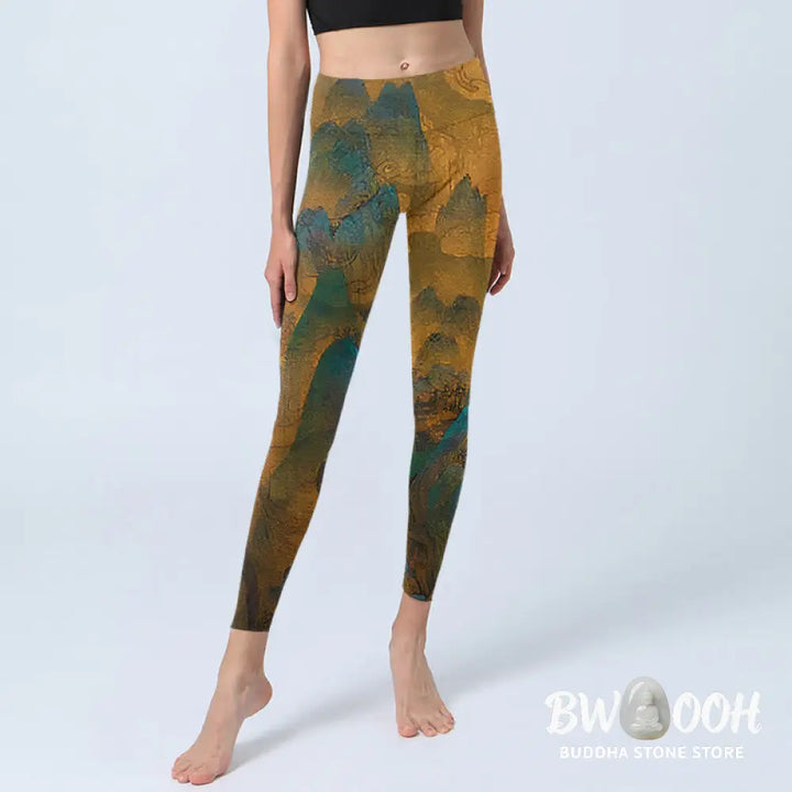 BWOOOH printed yoga leggings - Dark Goldenrod Mountain Print Fitness Le