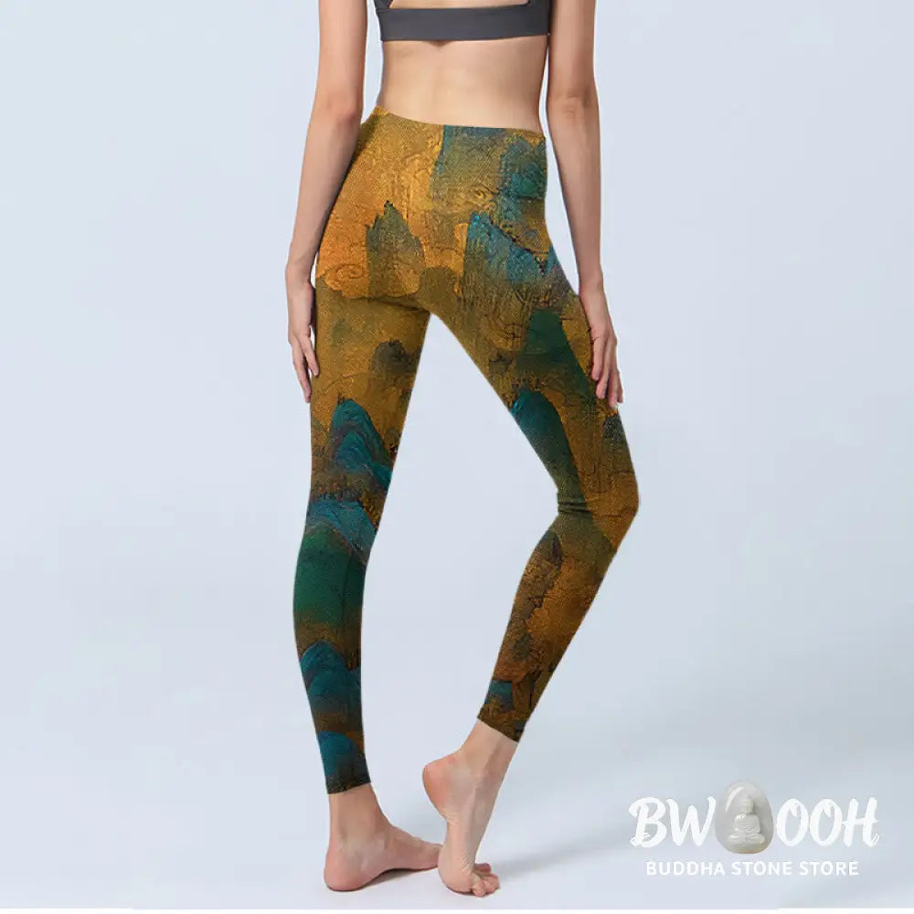 BWOOOH printed yoga leggings - Dark Goldenrod Mountain Print Fitness Le