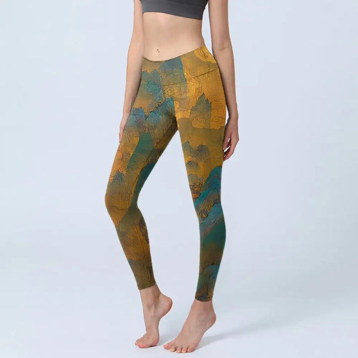 BWOOOH printed yoga leggings - Dark Goldenrod Mountain Print Fitness Le