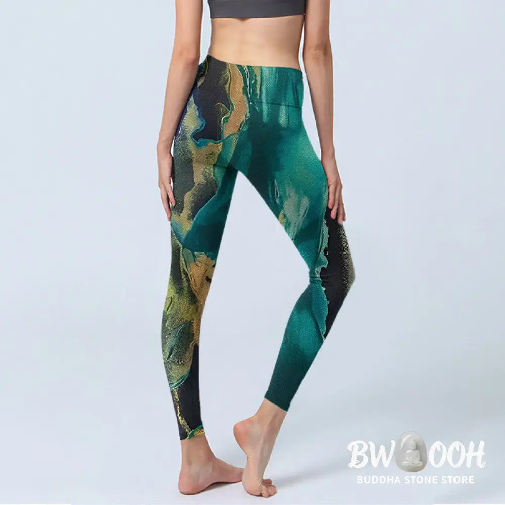 BWOOOH printed yoga leggings - DarkCyan Natural Landscapes Exercise Leg