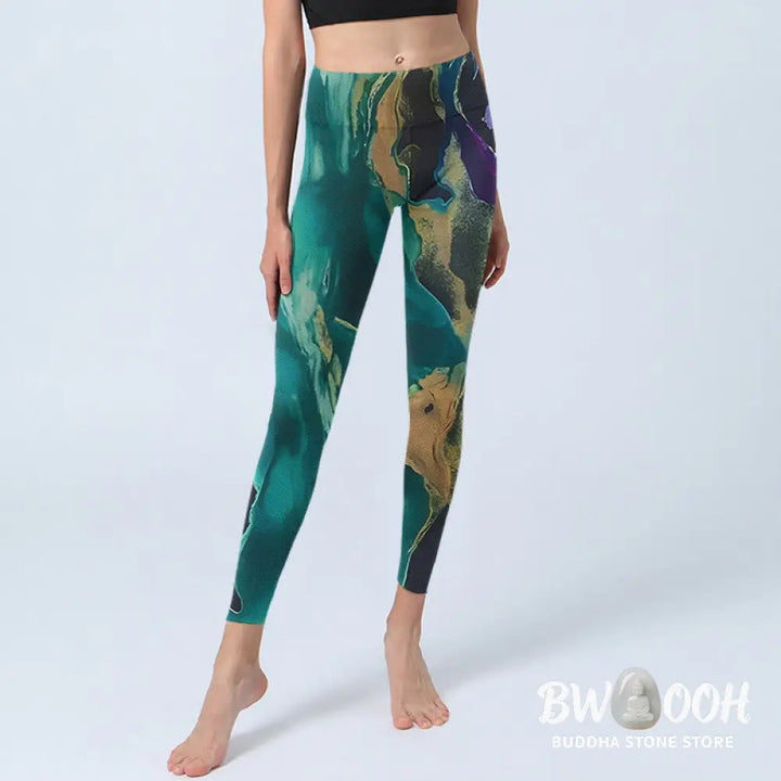 BWOOOH printed yoga leggings - DarkCyan Natural Landscapes Exercise Leg
