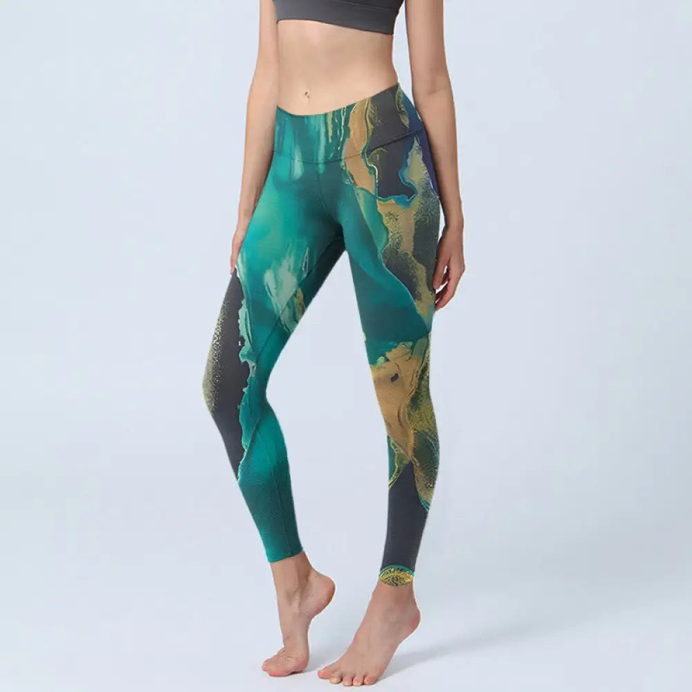 BWOOOH printed yoga leggings - DarkCyan Natural Landscapes Exercise Leg