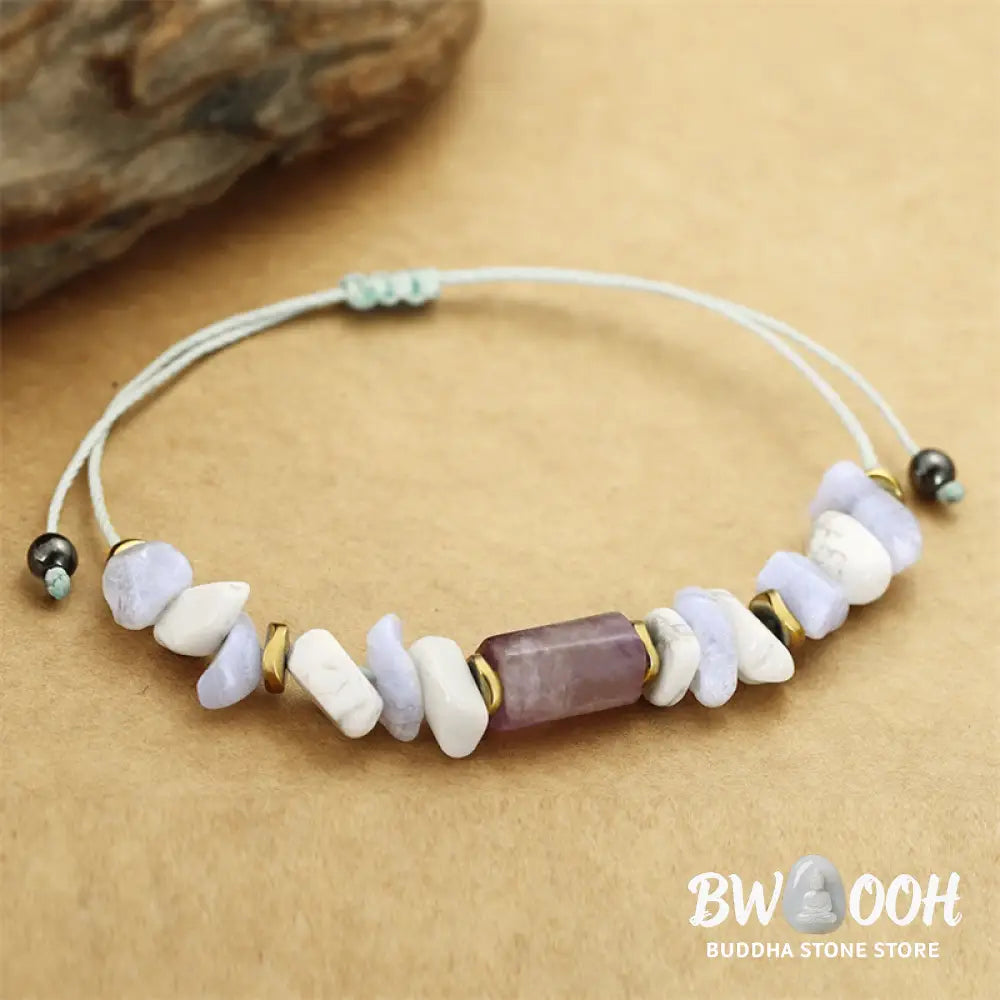 Buddha Stones De-Stress Amethyst Blue Lace Agate Howlite Healing Bracelet - BWOOOH - De-Stress(Wrist Circumference