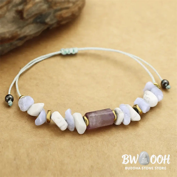 Buddha Stones De-Stress Amethyst Blue Lace Agate Howlite Healing Bracelet - BWOOOH - De-Stress(Wrist Circumference