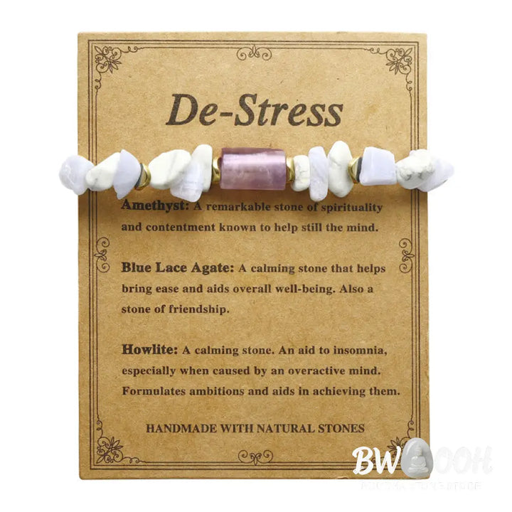Buddha Stones De-Stress Amethyst Blue Lace Agate Howlite Healing Bracelet - BWOOOH - De-Stress(Wrist Circumference