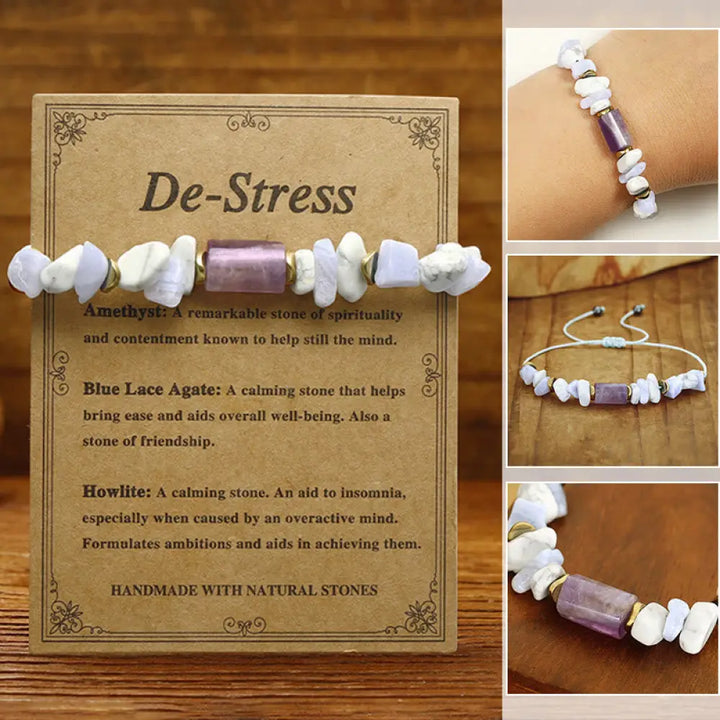 BWOOOH De-Stress Amethyst Blue Lace Agate Howlite Healing Bracelet — Amethyst crystal healing bracelet for spiritual heali...