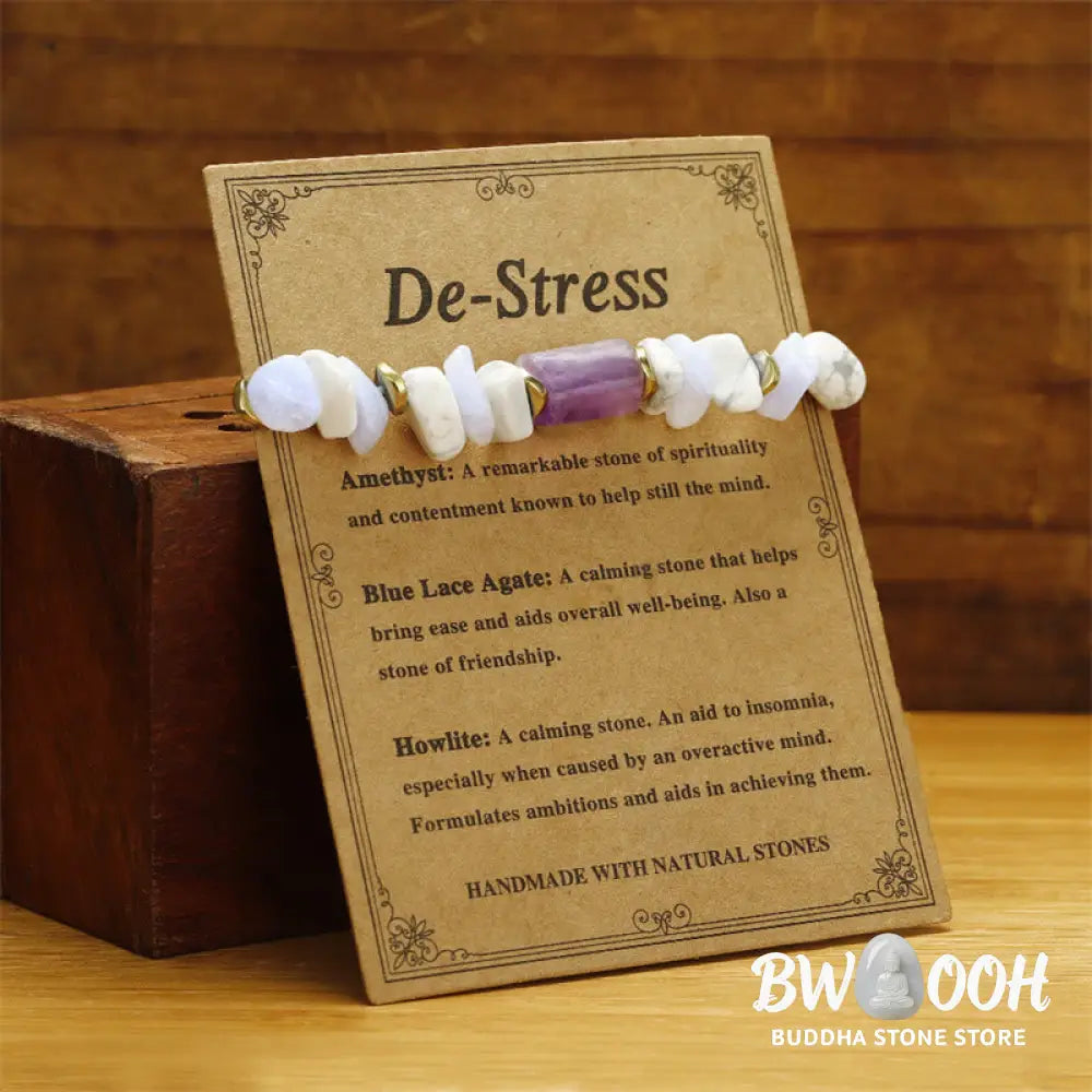 Buddha Stones De-Stress Amethyst Blue Lace Agate Howlite Healing Bracelet - BWOOOH - De-Stress(Wrist Circumference