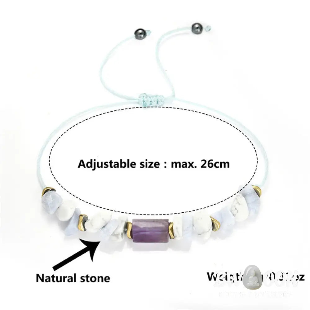 Buddha Stones De-Stress Amethyst Blue Lace Agate Howlite Healing Bracelet - BWOOOH - De-Stress(Wrist Circumference