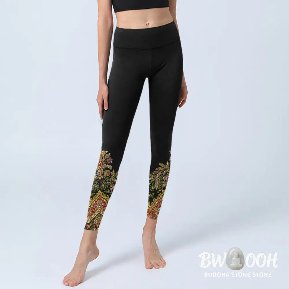 BWOOOH printed yoga leggings - Delicate Warm Tones Flower Leaf Pattern 