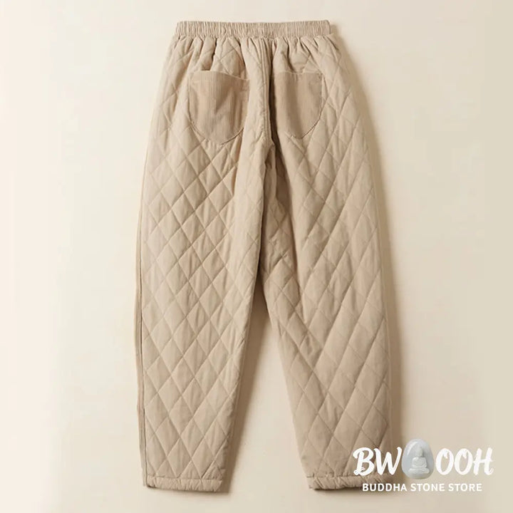 Buddha Stones Diamond Quilted Design Thermal Women’s Harem Pants With Pockets - Women’s Harem Pants