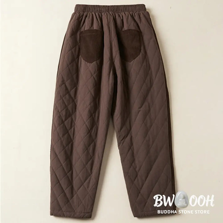 Buddha Stones Diamond Quilted Design Thermal Women’s Harem Pants With Pockets - Women’s Harem Pants