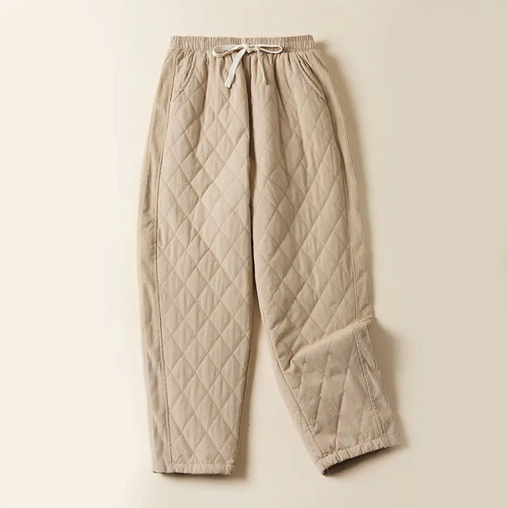 Buddha Stones Diamond Quilted Design Thermal Women’s Harem Pants With Pockets - LemonChiffon / US4，UK/AU8，EU36 (L)
