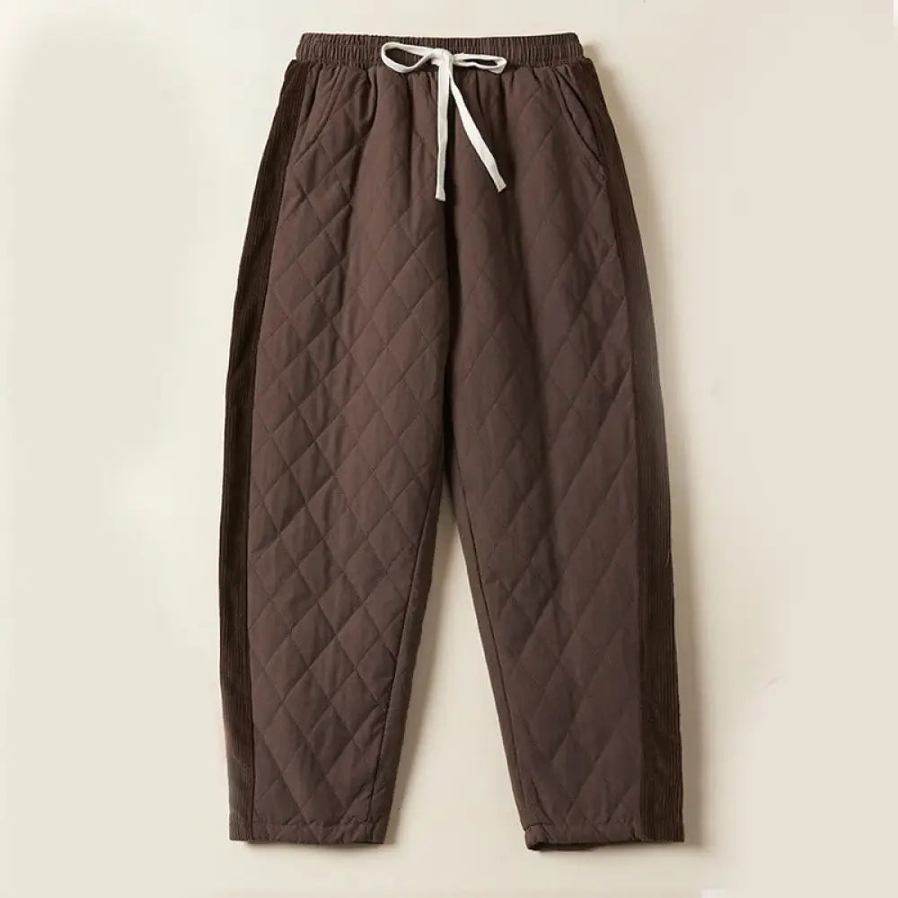 Buddha Stones Diamond Quilted Design Thermal Women’s Harem Pants With Pockets - SaddleBrown / US4，UK/AU8，EU36 (L)