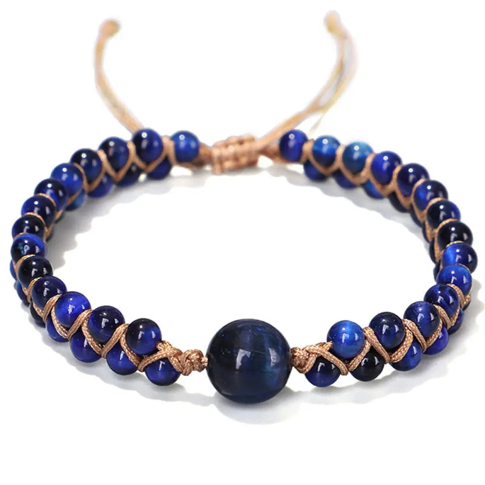BWOOOH Divine Blue Tiger Eye Stone Protection Bracelet – Tiger Eye and Amethyst protection bracelet for healing and spiritual wellness