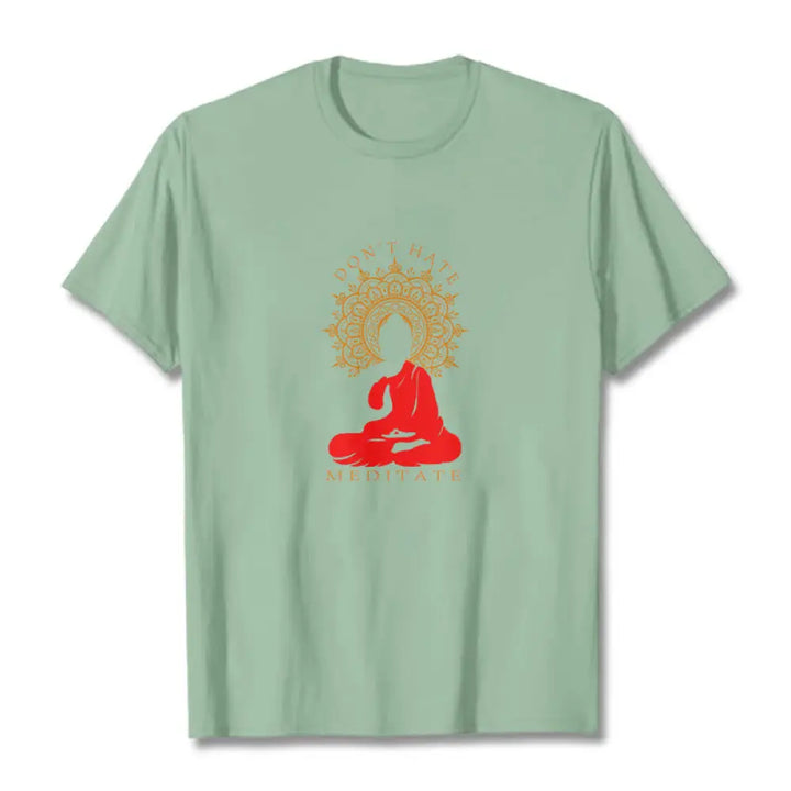 Buddha Stones DON’T HATE MEDITATE Cotton Tee T-shirt - PaleGreen / S - T-Shirts