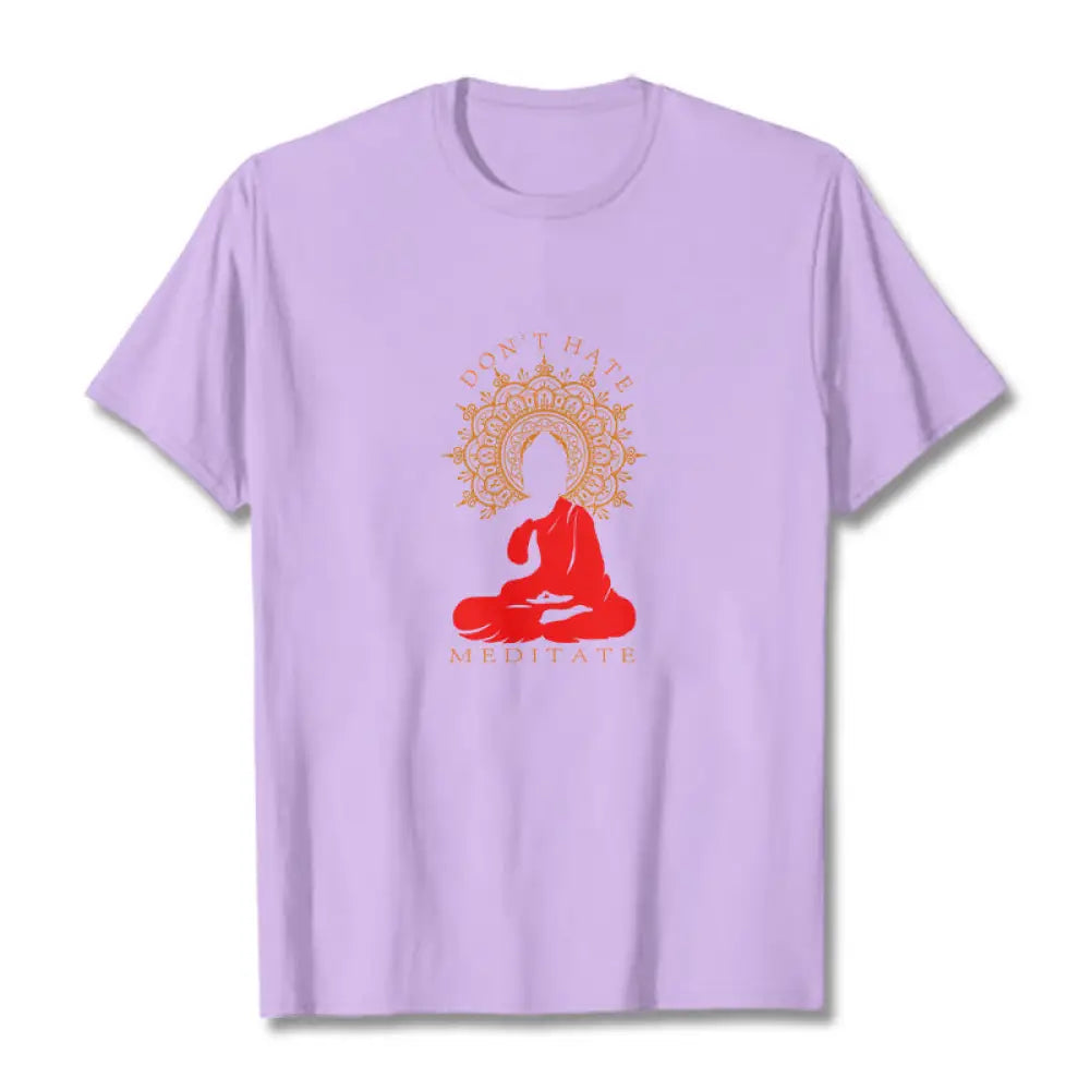 Buddha Stones DON’T HATE MEDITATE Cotton Tee T-shirt - Plum / S - T-Shirts