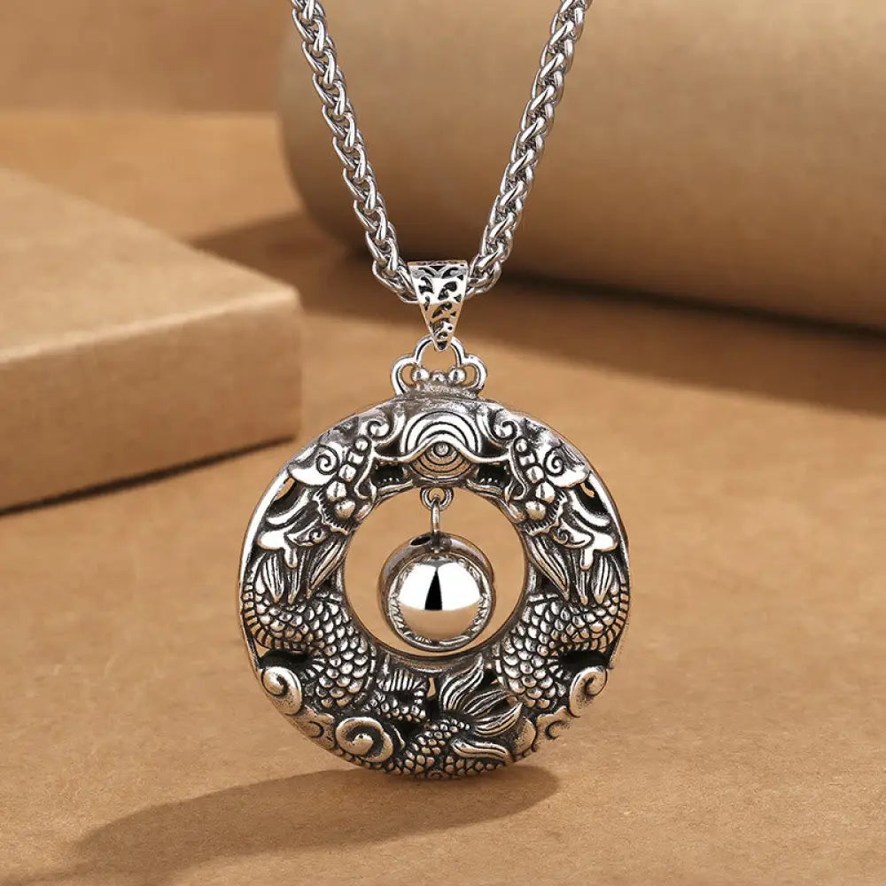 BWOOOH Double Dragon Playing Bead Copper Protection Necklace Pendant feng shui jewelry
