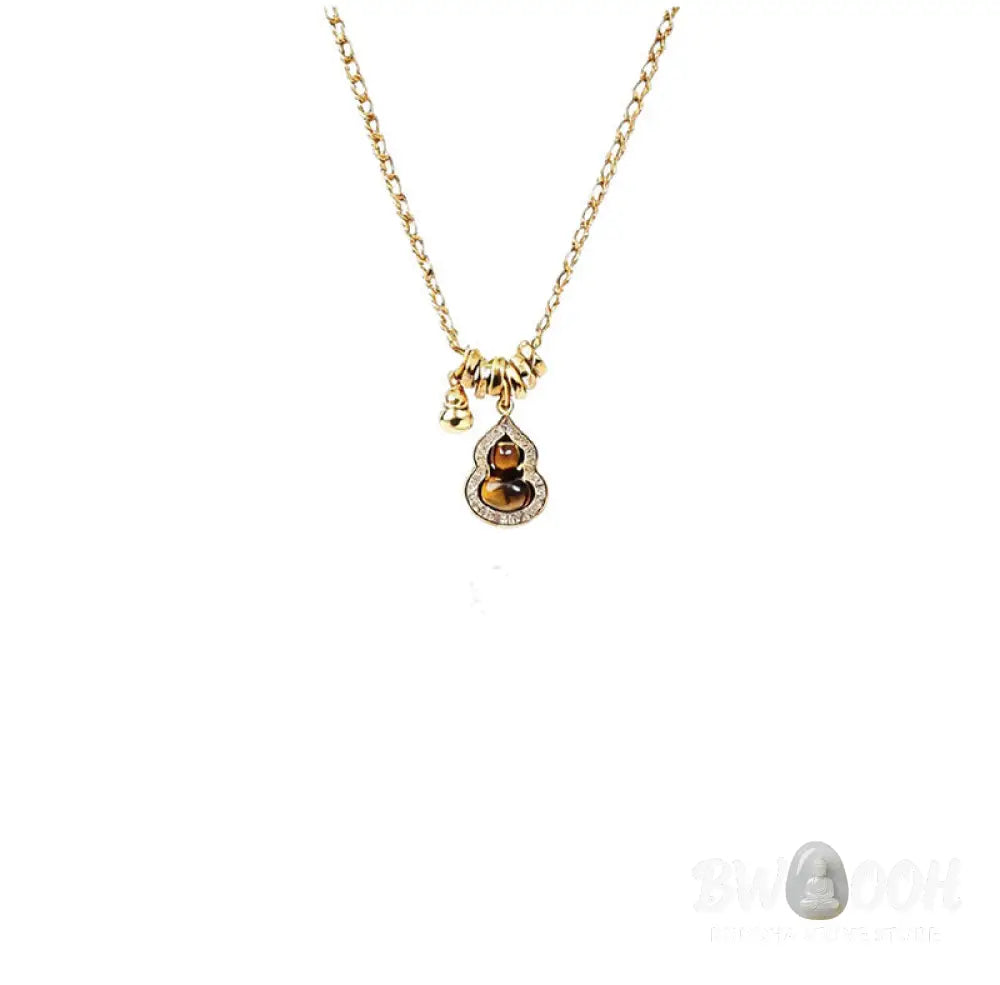 Buddha Stones Double Gourd Tiger Eye Copper Plated Gold Strength Necklace Pendant - BWOOOH - Tiger Eye(Size: About