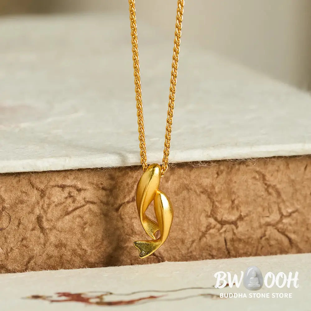 Buddha Stones Double Koi Fish 24k Gold Plated Brass Chain Wealth Necklace Pendant - BWOOOH - Double Koi Fish(Pendant