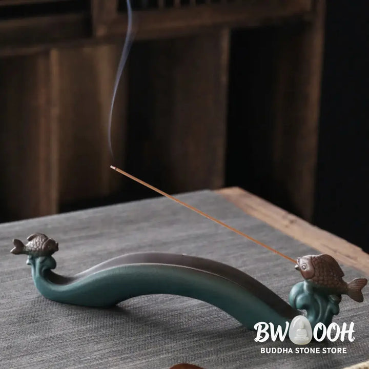 BWOOOH ceramic incense burner - Double Koi Fish Mountain Healing Ce