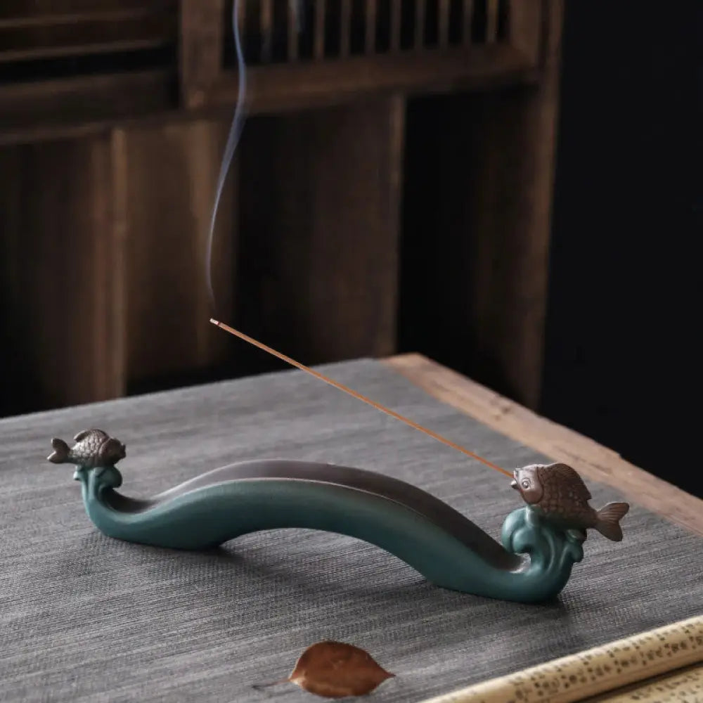 BWOOOH ceramic incense burner - Double Koi Fish Mountain Healing Ce