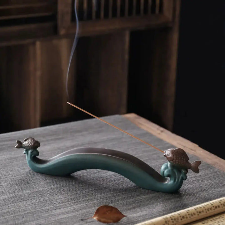 BWOOOH ceramic incense burner - Double Koi Fish Mountain Healing Ce