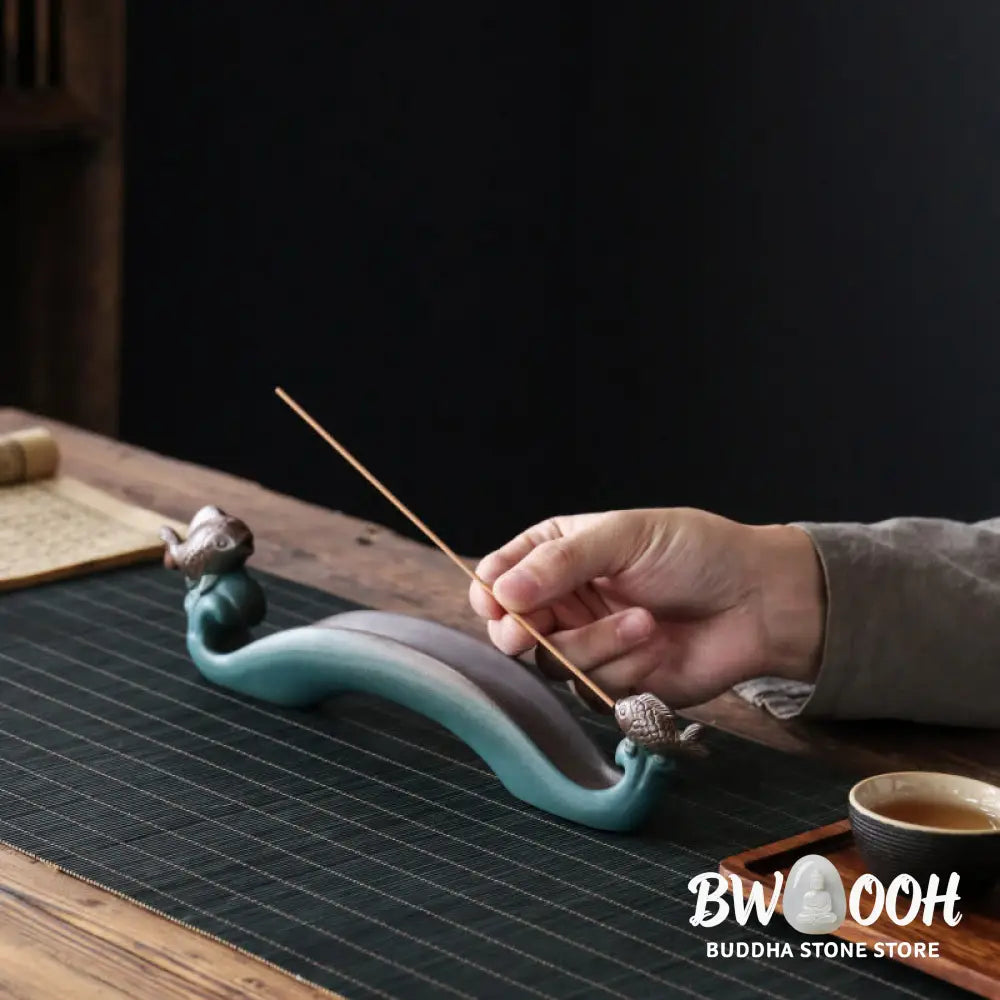 BWOOOH ceramic incense burner - Double Koi Fish Mountain Healing Ce