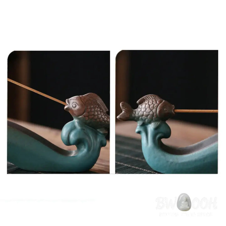 BWOOOH ceramic incense burner - Double Koi Fish Mountain Healing Ce