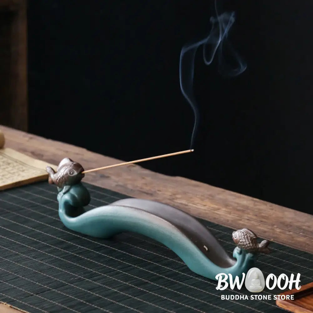 BWOOOH ceramic incense burner - Double Koi Fish Mountain Healing Ce
