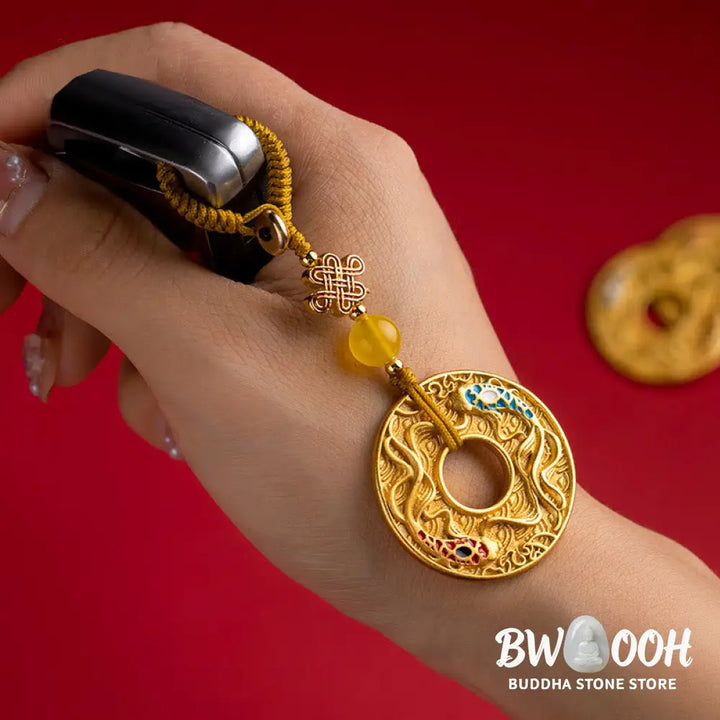 Buddha Stones Double Koi Fish Peace Buckle Wealth Luck Key Chain - Koi Fish(Luck♥Prosperity) - Key Chain