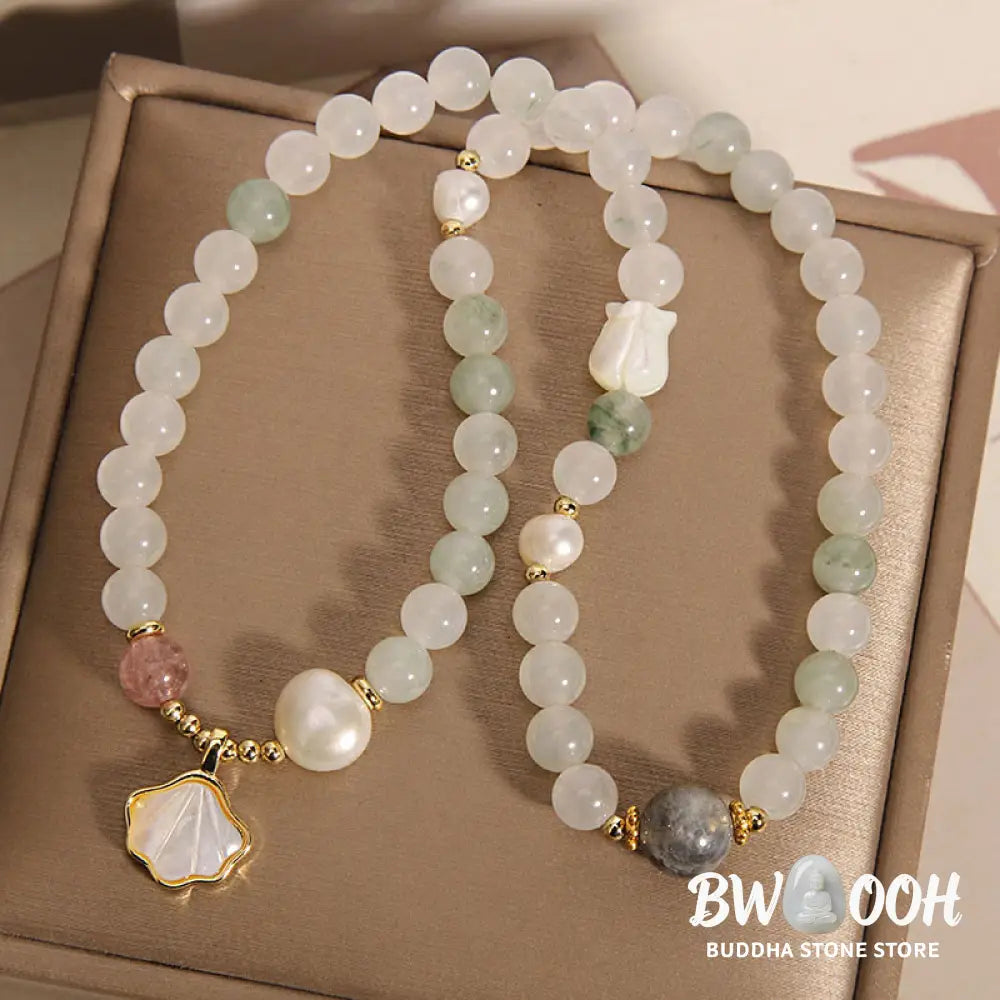 Buddha Stones Double Layer Jade Shell Luck Bracelet - BWOOOH - Jade Shell Pendant Bracelet(Wrist Circumference: