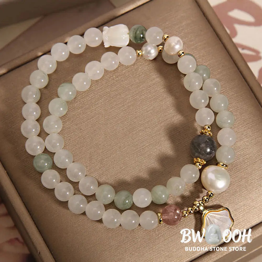 Buddha Stones Double Layer Jade Shell Luck Bracelet - BWOOOH - Jade Shell Pendant Bracelet(Wrist Circumference:
