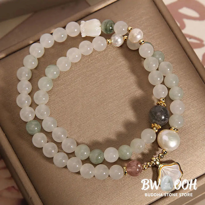 Buddha Stones Double Layer Jade Shell Luck Bracelet - BWOOOH - Jade Shell Pendant Bracelet(Wrist Circumference: