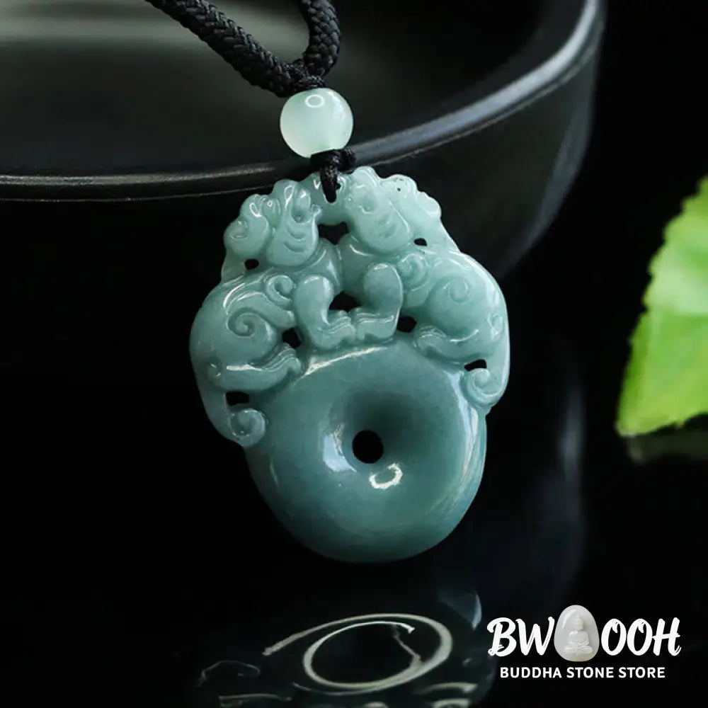 Buddha Stones Double PiXiu Jade Peace Buckle Wealth Luck String Necklace Pendant - BWOOOH - PiXiu(Wealth♥Luck)