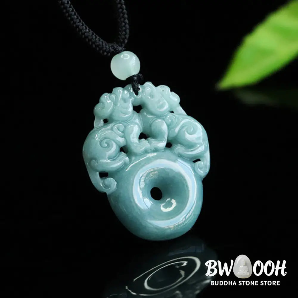 Buddha Stones Double PiXiu Jade Peace Buckle Wealth Luck String Necklace Pendant - BWOOOH - PiXiu(Wealth♥Luck)