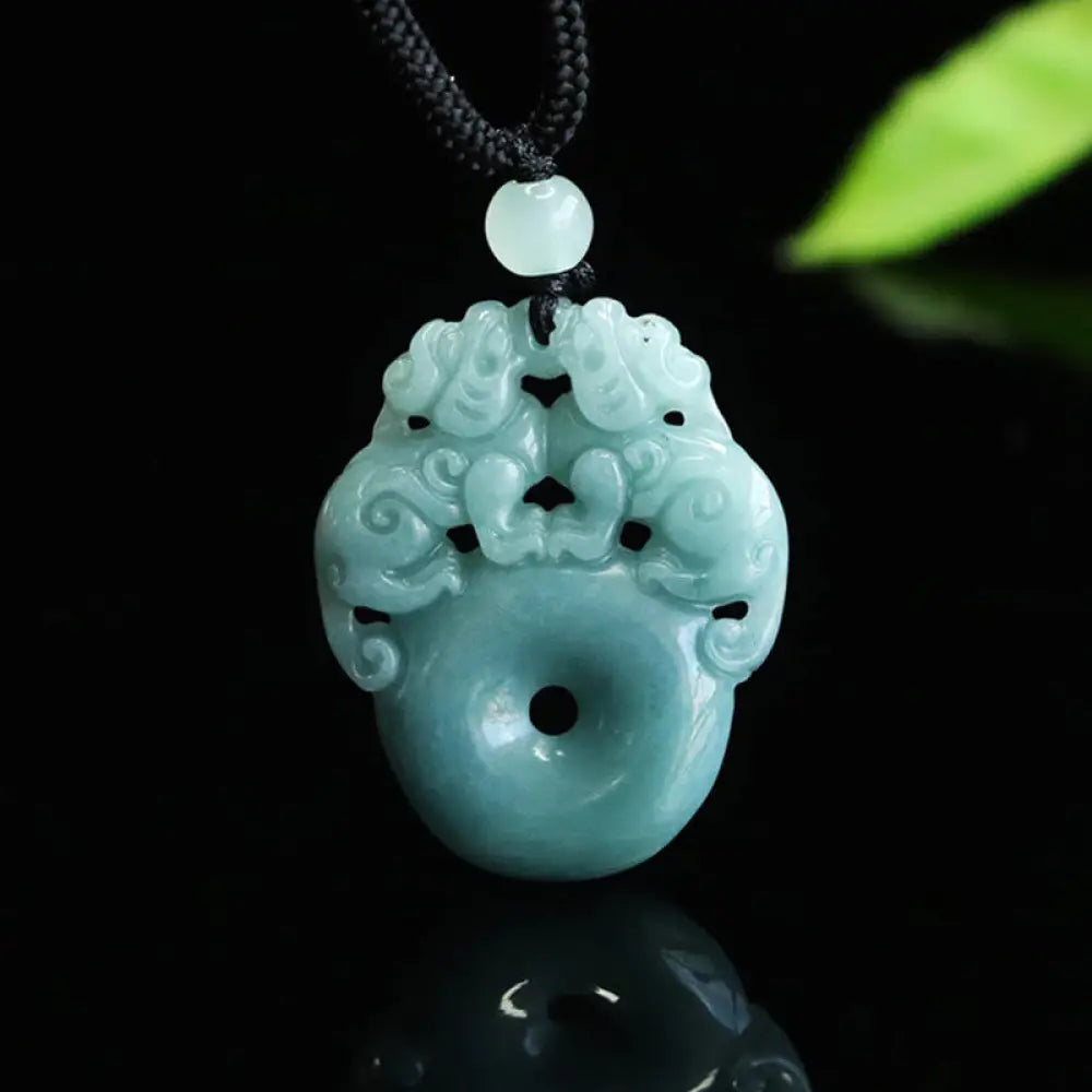 Buddha Stones Double PiXiu Jade Peace Buckle Wealth Luck String Necklace Pendant - BWOOOH - PiXiu(Wealth♥Luck)