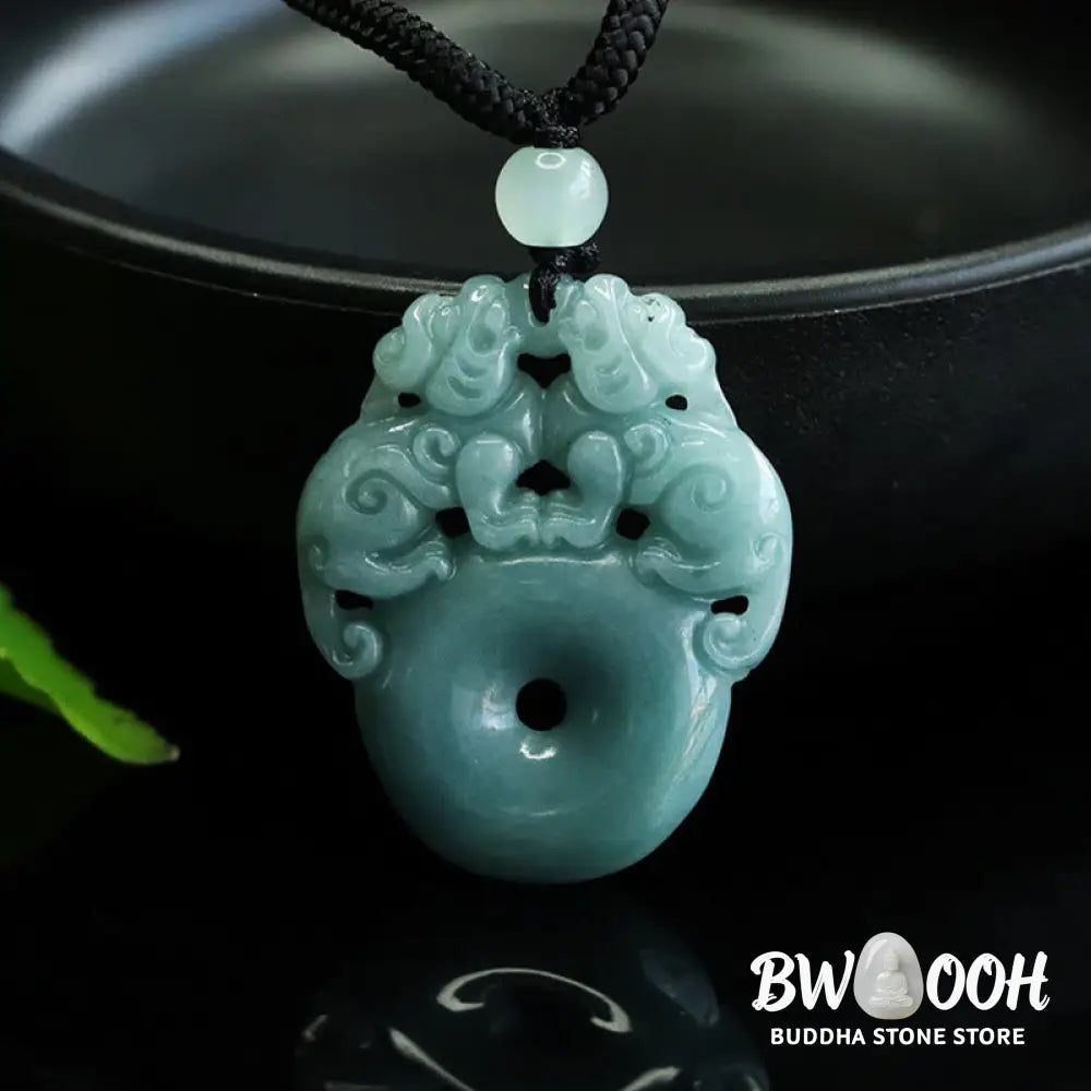 Buddha Stones Double PiXiu Jade Peace Buckle Wealth Luck String Necklace Pendant - BWOOOH - PiXiu(Wealth♥Luck)