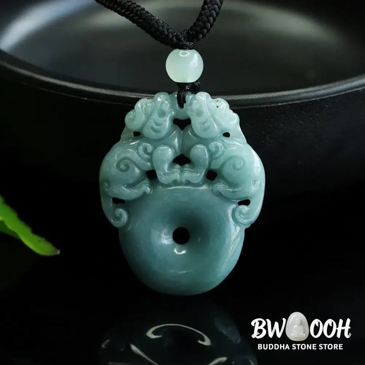 Buddha Stones Double PiXiu Jade Peace Buckle Wealth Luck String Necklace Pendant - BWOOOH - PiXiu(Wealth♥Luck)