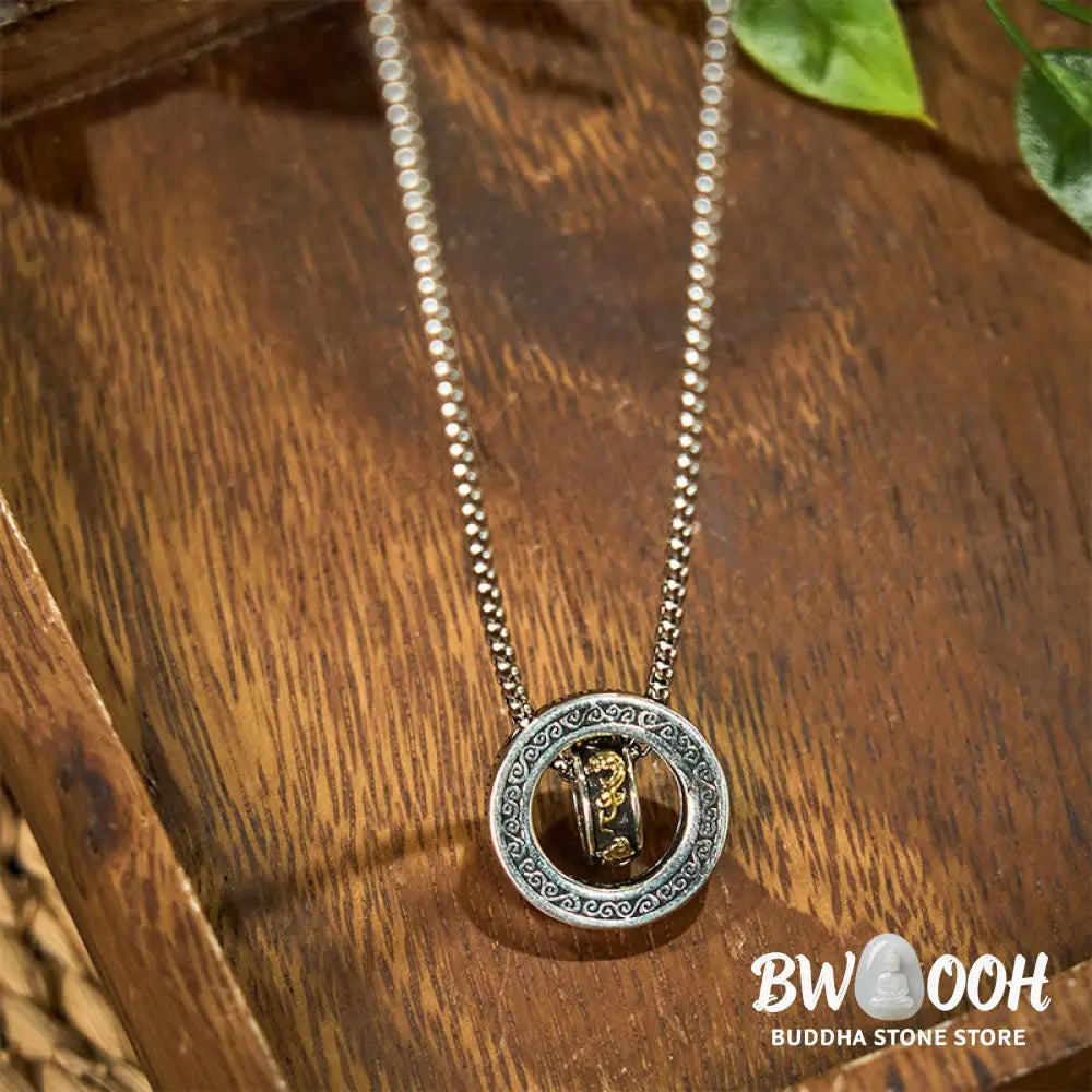 Buddha Stones Double Ring PiXiu Peace Buckle Wealth Rotatable Necklace Pendant - BWOOOH - PiXiu - Necklaces &amp; Pendants