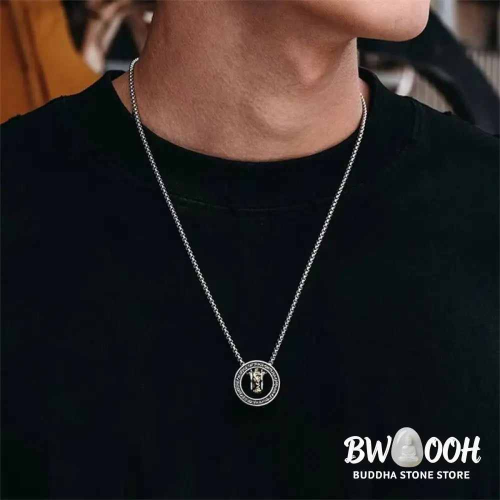 Buddha Stones Double Ring PiXiu Peace Buckle Wealth Rotatable Necklace Pendant - BWOOOH - PiXiu - Necklaces &amp; Pendants