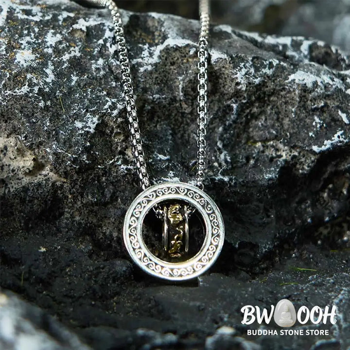 Buddha Stones Double Ring PiXiu Peace Buckle Wealth Rotatable Necklace Pendant - BWOOOH - PiXiu - Necklaces &amp; Pendants