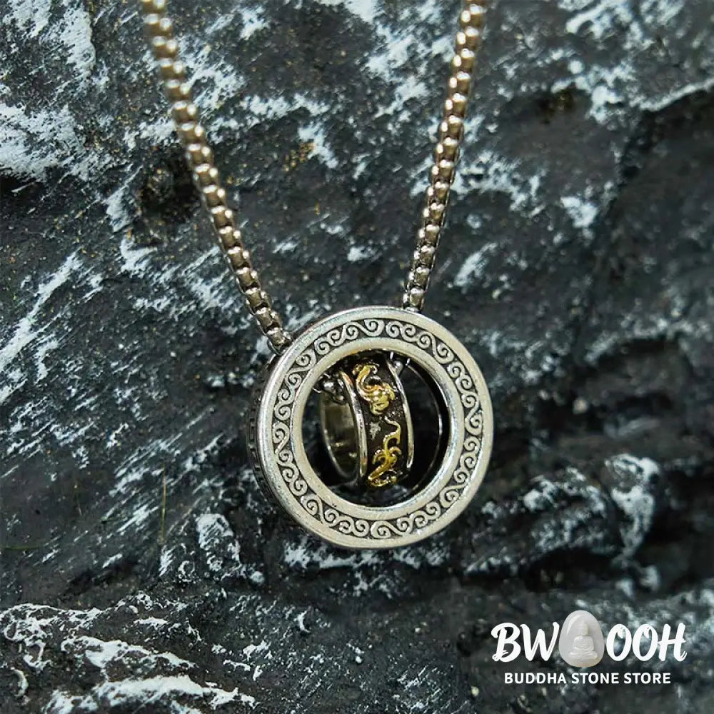 Buddha Stones Double Ring PiXiu Peace Buckle Wealth Rotatable Necklace Pendant - BWOOOH - PiXiu - Necklaces &amp; Pendants