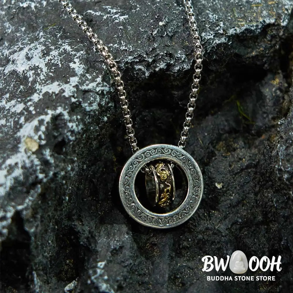 Buddha Stones Double Ring PiXiu Peace Buckle Wealth Rotatable Necklace Pendant - BWOOOH - PiXiu - Necklaces &amp; Pendants