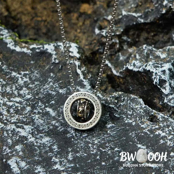 Buddha Stones Double Ring PiXiu Peace Buckle Wealth Rotatable Necklace Pendant - BWOOOH - PiXiu - Necklaces &amp; Pendants