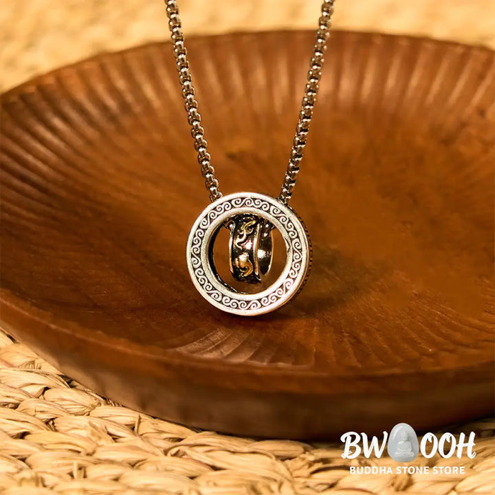 Buddha Stones Double Ring PiXiu Peace Buckle Wealth Rotatable Necklace Pendant - BWOOOH - PiXiu - Necklaces &amp; Pendants